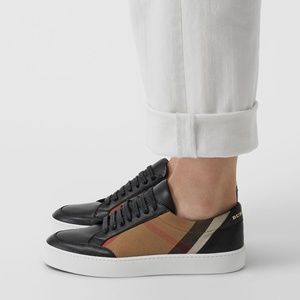 Burberry Check Detail Leather Sneakers